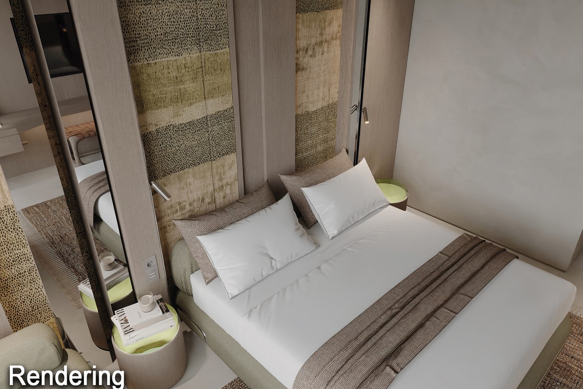 Balkon mit Meerblick, Früchteschale, Sektkühler und Blumentisch, umgeben von orientalischem Gitterdesign.