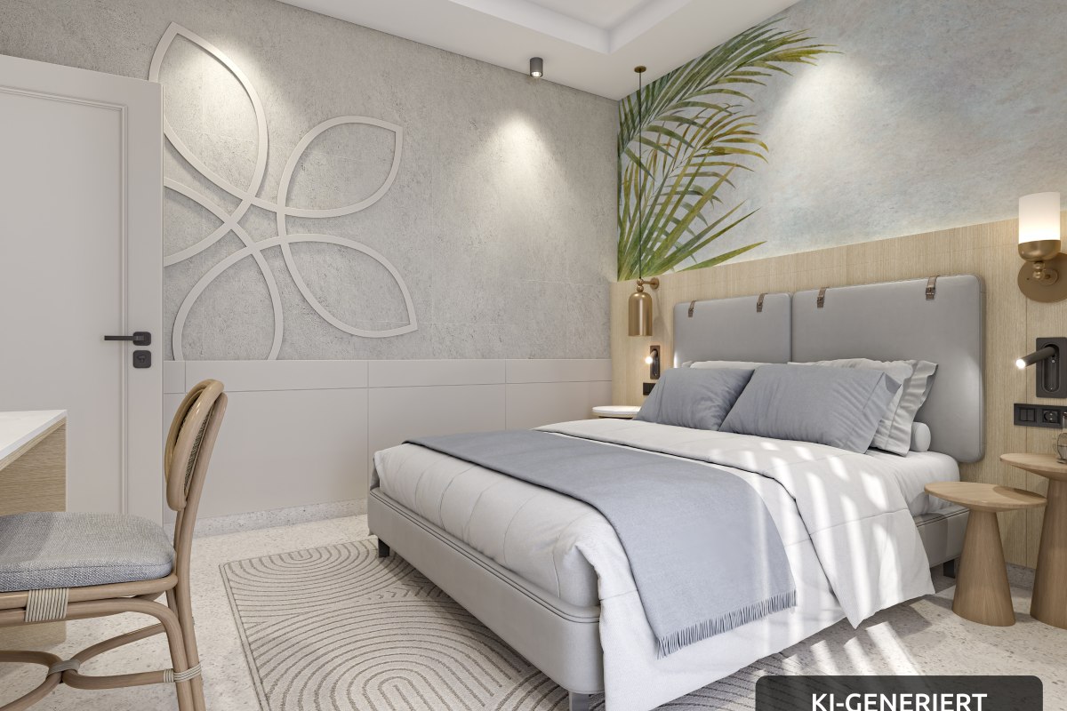 Modern double room with elegant design, comfortable beds and stylish decorative elements.